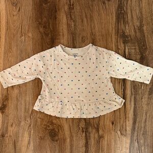 Carter's Beige Long Sleeve Girls Peplum Tee with Heart Pattern